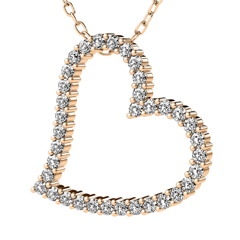 14K Solid Yellow Gold 0.75 Carat Diamond Heart Necklace