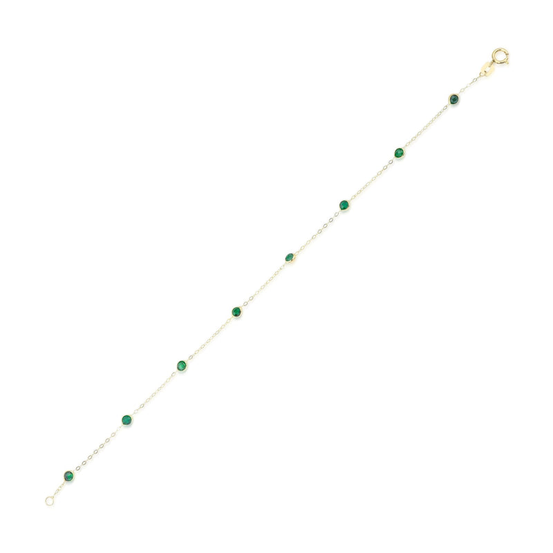 14K Solid Yellow Gold Beaded Emerald Bracelet, Station Emerald Bracelet
