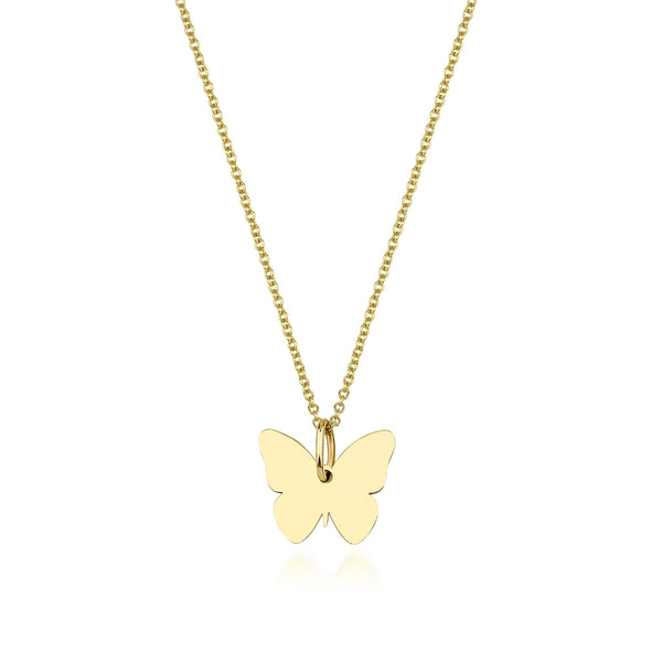 14K Solid Yellow Gold Butterfly Necklace