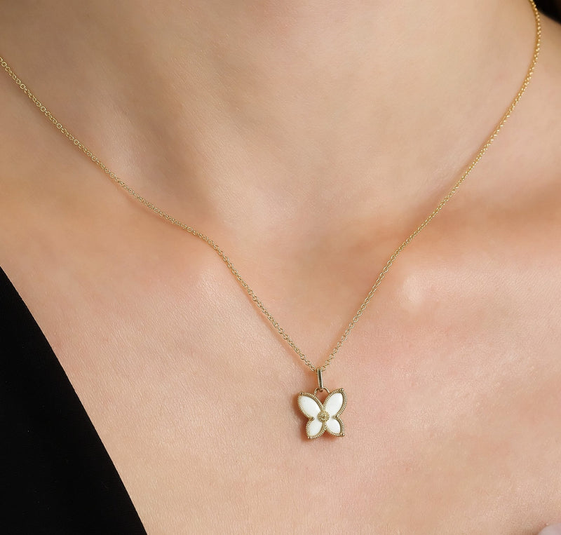 14K Solid Yellow Gold Butterfly Necklace or Pendant