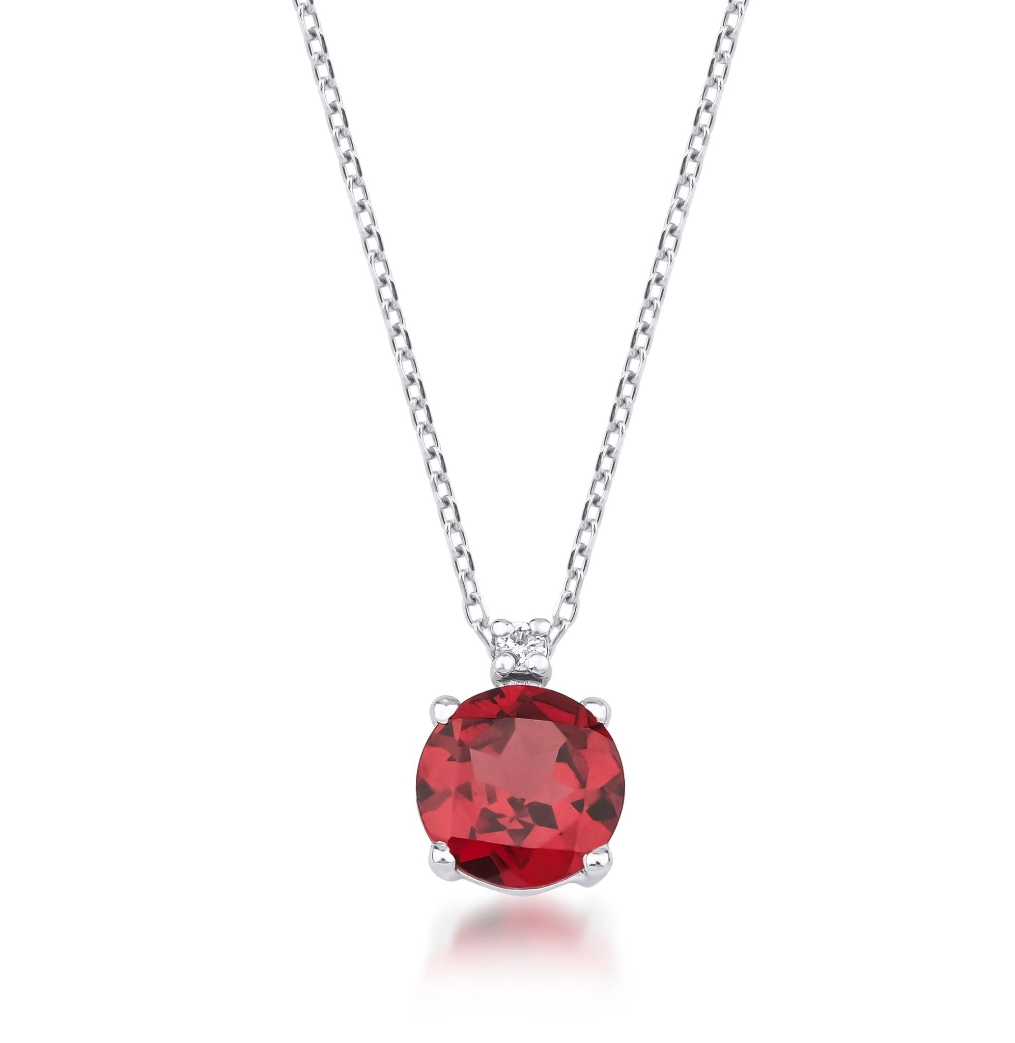 14K solid yellow gold ruby solitaire necklace with natural diamond, 16 inches, elegant design.