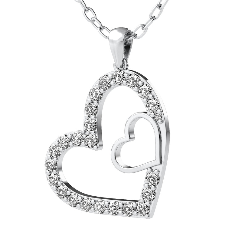 14K Solid Yellow Gold Diamond Heart Necklace