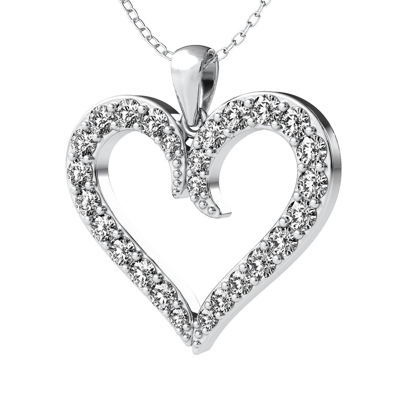 14K Solid Yellow Gold Diamond Heart Necklace, Diamond Heart Pendant