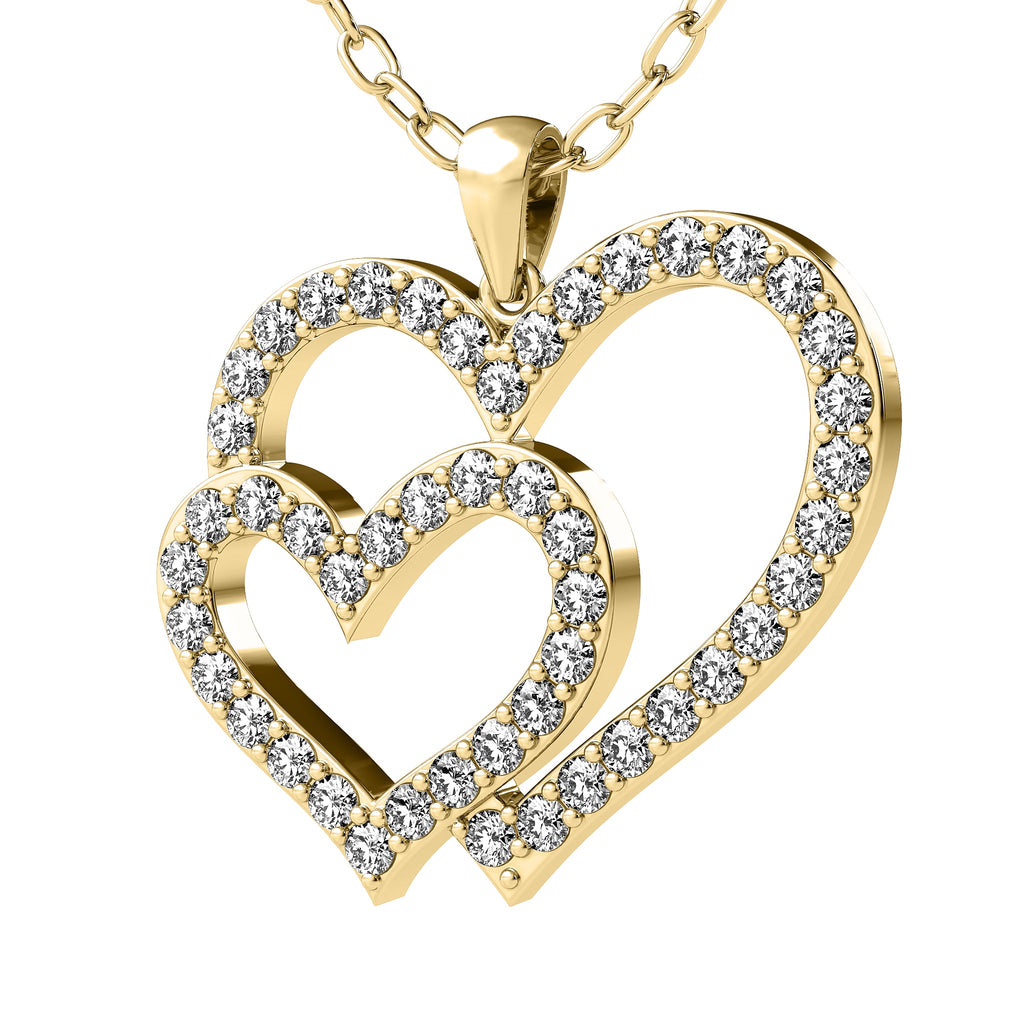 14K Solid Yellow Gold Diamond Heart Necklace 