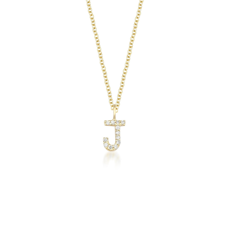 14K Solid Yellow Gold Diamond Initial Necklace , Diamond Letter Necklace, Letter J Necklace