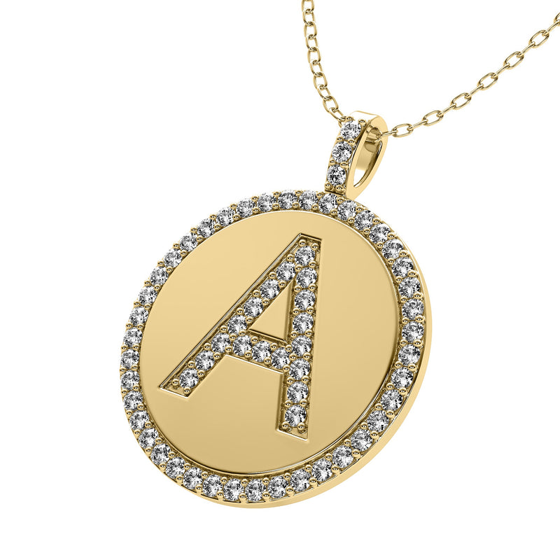 14K Solid Yellow Gold Diamond Initial Necklace, Diamond Letter Pendant