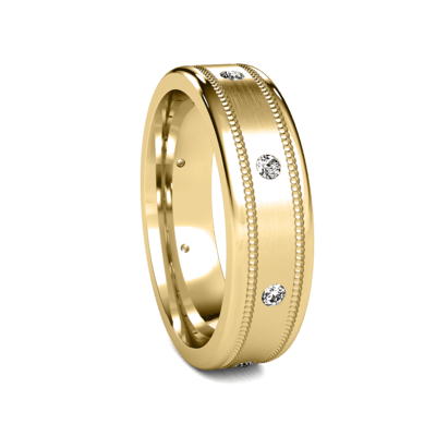 14K Solid Yellow Gold Diamond Mens Wedding Band