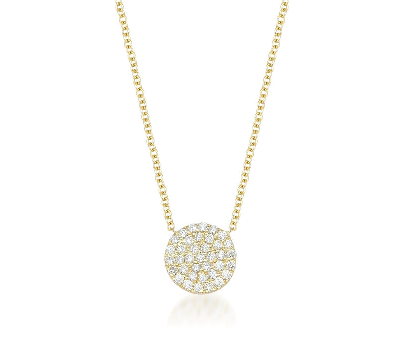 14K Solid Yellow Gold Diamond Necklace, Diamond Disk Necklace, Diamond Circle Necklace