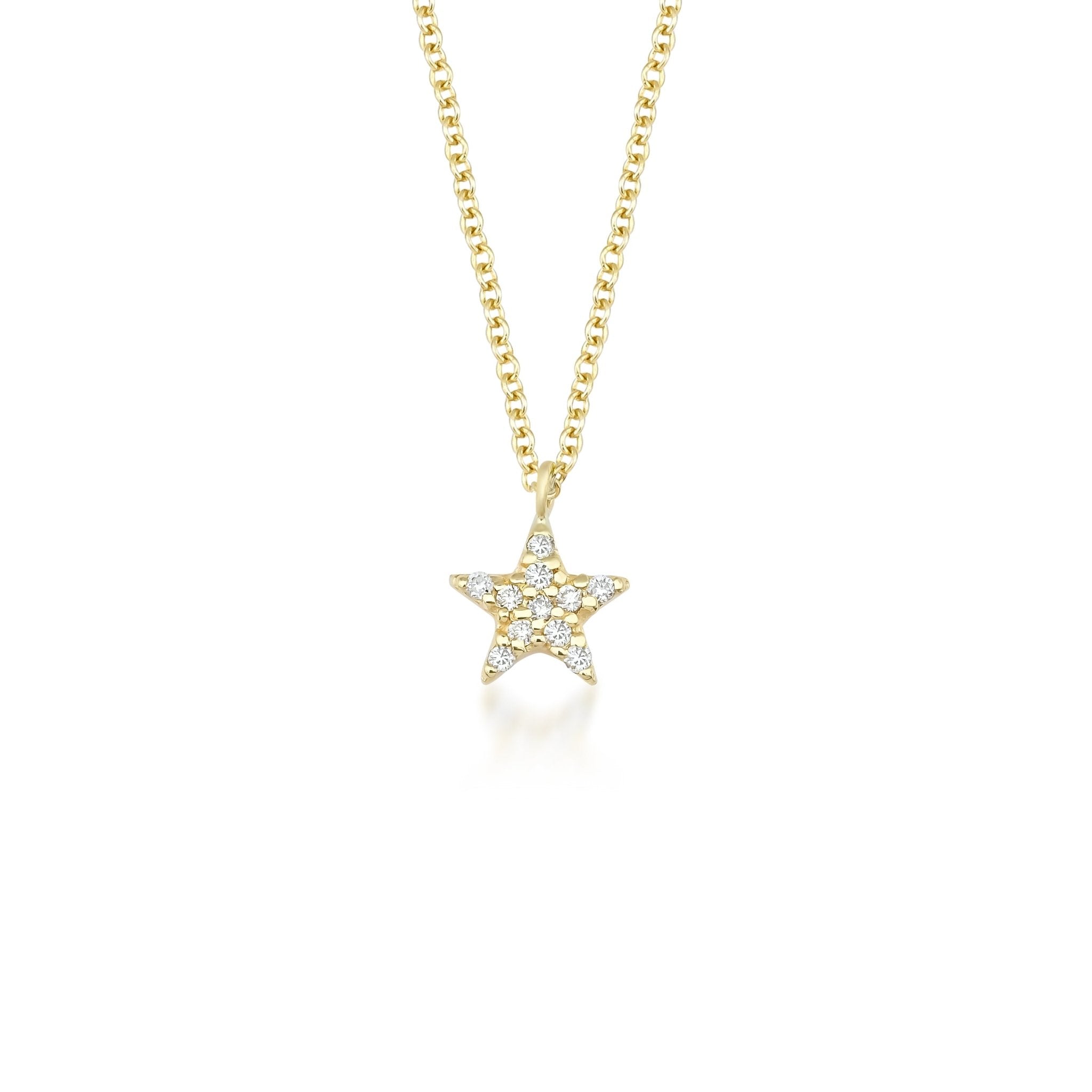 14K solid yellow gold minimalist star necklace with diamonds, perfect for everyday wear.