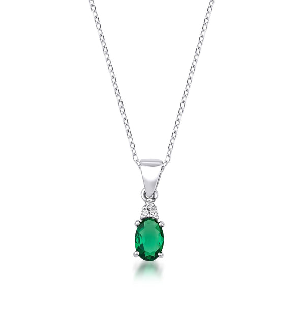 14K Solid Yellow Gold Emerald Solitaire Necklace