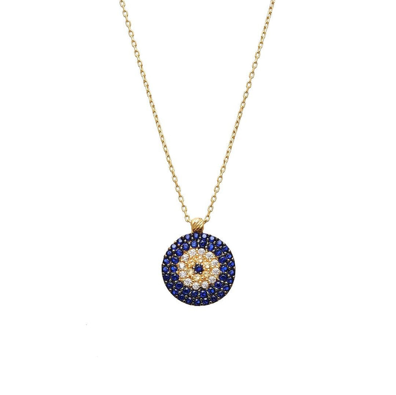 14K Solid Yellow Gold Evil Eye Necklace