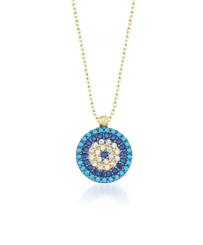 14K Solid Yellow Gold Evil Eye Necklace