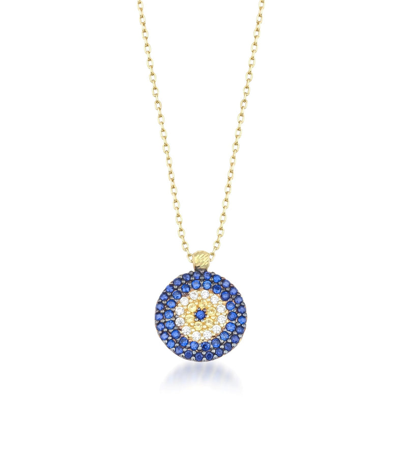 14K Solid Yellow Gold Evil Eye Necklace