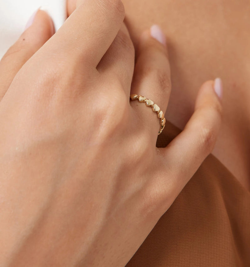 14K Solid Yellow Gold Heart Ring