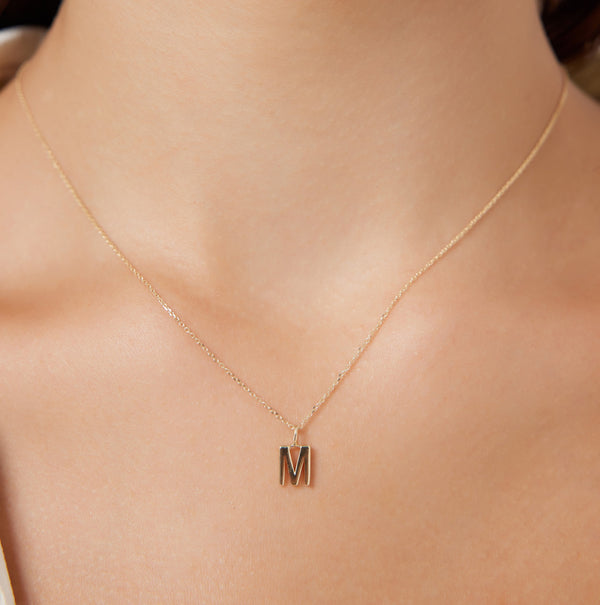 14K Solid Yellow Gold Initial Necklace, Dainty Gold Letter Necklace ,Personalized Jewelry, All Letters Available, Letter M