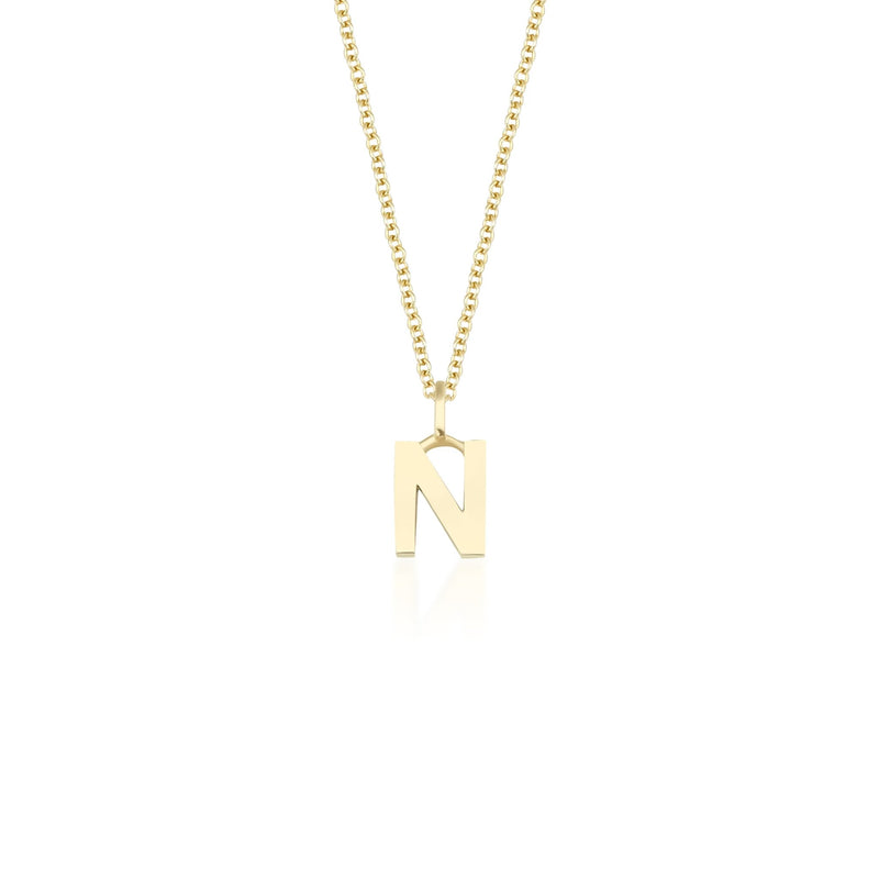 14K Solid Yellow Gold Initial Necklace ,Minimalist Gold Letter Necklace, Letter N Necklace