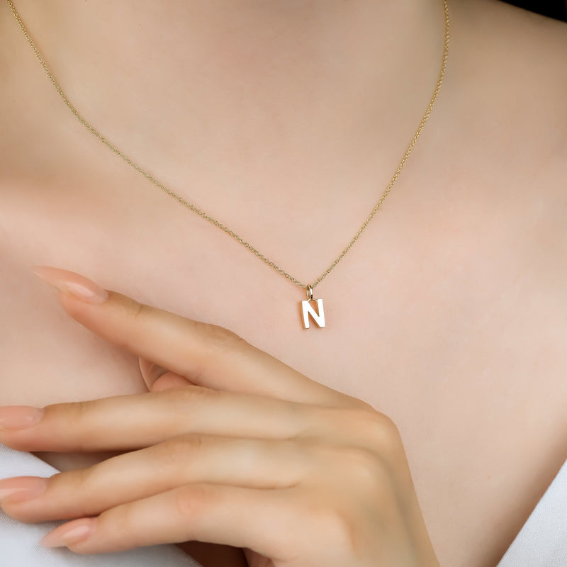 14K Solid Yellow Gold Letter Necklace
