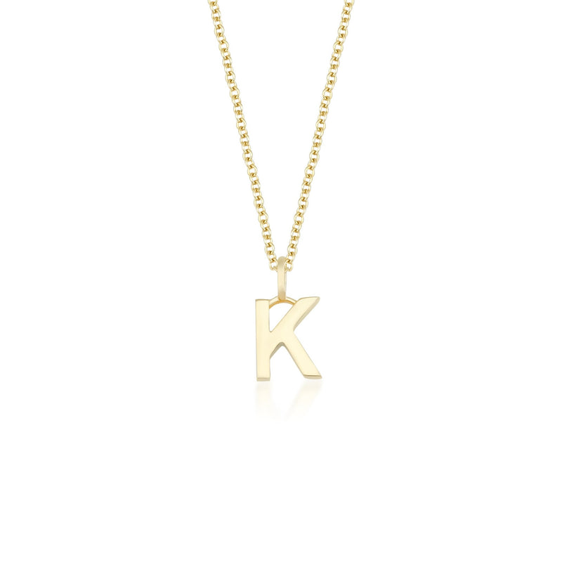 14K Solid Yellow Gold Letter Necklace, Gold Initial Necklace, All Letters Available, Letter K Necklace