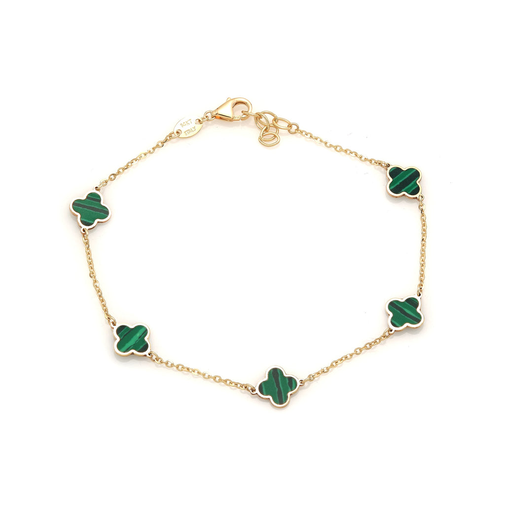 Green Enamel Four-Leaf Gold Clover Bracelet – Misoa Jewelry