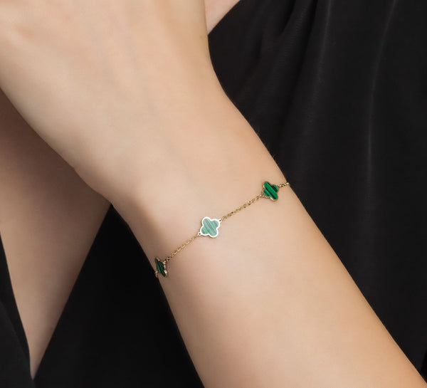 Green Enamel Four-Leaf Gold Clover Bracelet – Misoa Jewelry