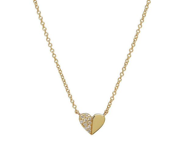 14K Solid Yellow Gold Minimalist Diamond Heart Necklace