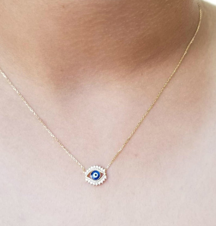 Tiny Evil Eye Necklace 14k Solid hotsell Yellow Gold Necklace Blue Enamel Necklace Evil Eye Enamel Necklace Protector Pendant Christmas Gift For Her