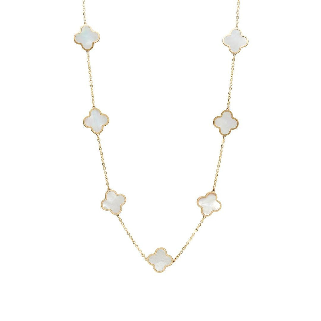 14K Yellow Gold Mother Of Pearl Four Leaf Clover Necklace – LTB JEWELRY