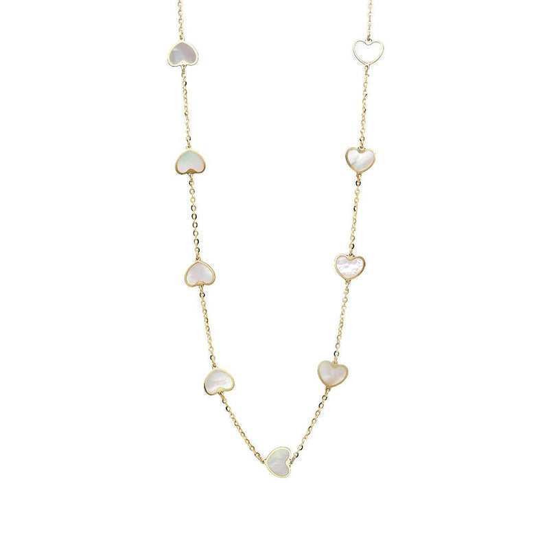 14K Solid Yellow Gold Mother of Pearl Heart Necklace
