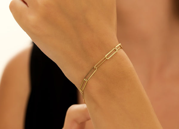 14K Solid Yellow Gold Paperclip Bracelet
