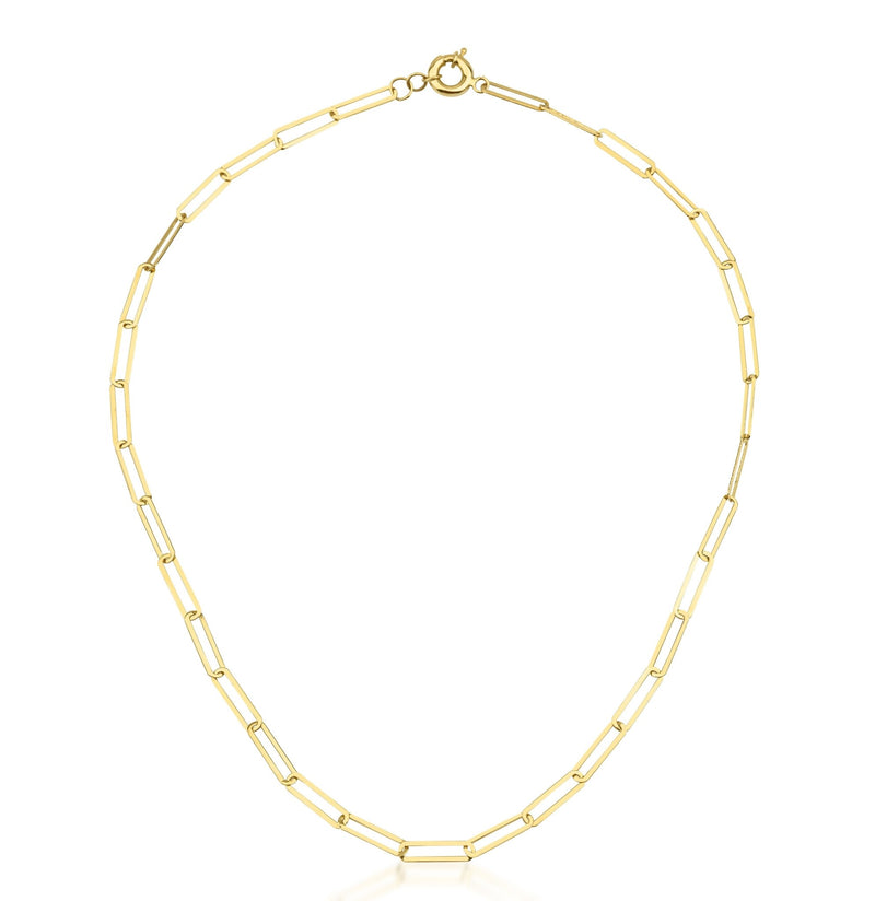 14K Solid Yellow Gold Paperclip Necklace