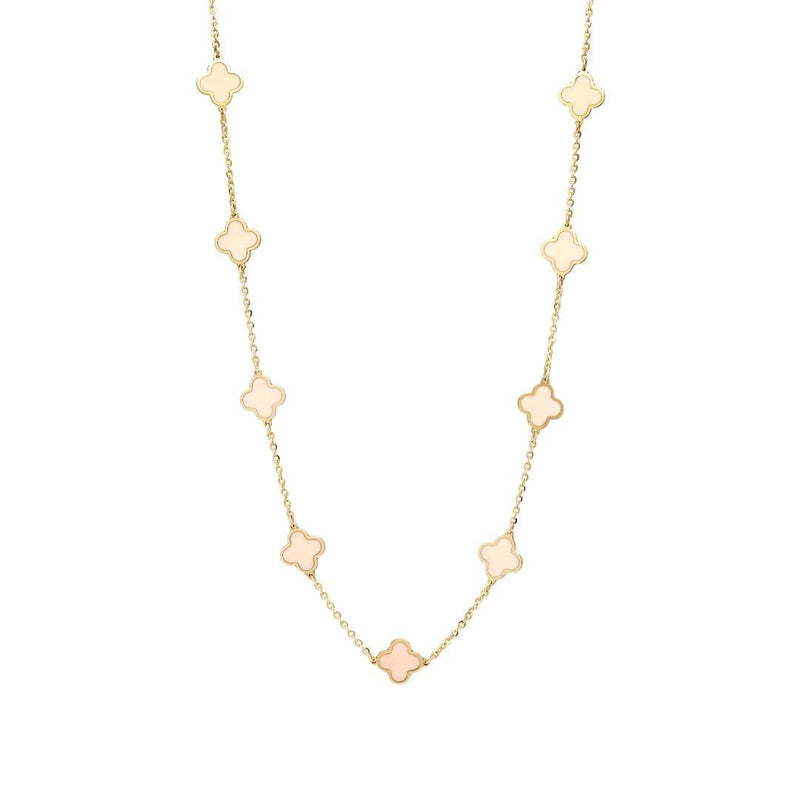 14K Solid Yellow Gold Pink Four Leaf Clover Station Necklace – LTB