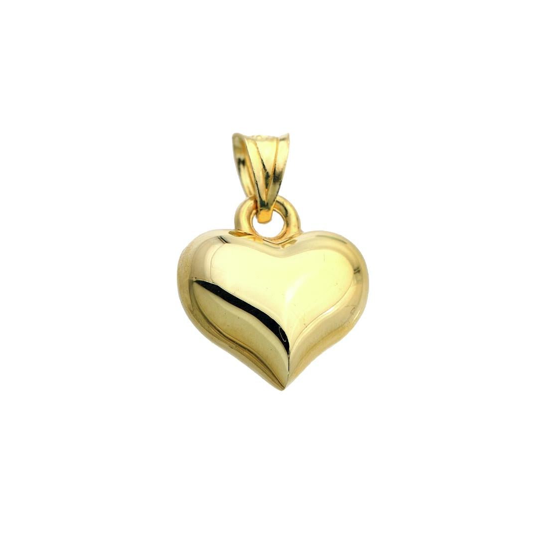 14K yellow gold puffed heart pendant, sleek and shiny design, perfect for necklaces or as a charm.