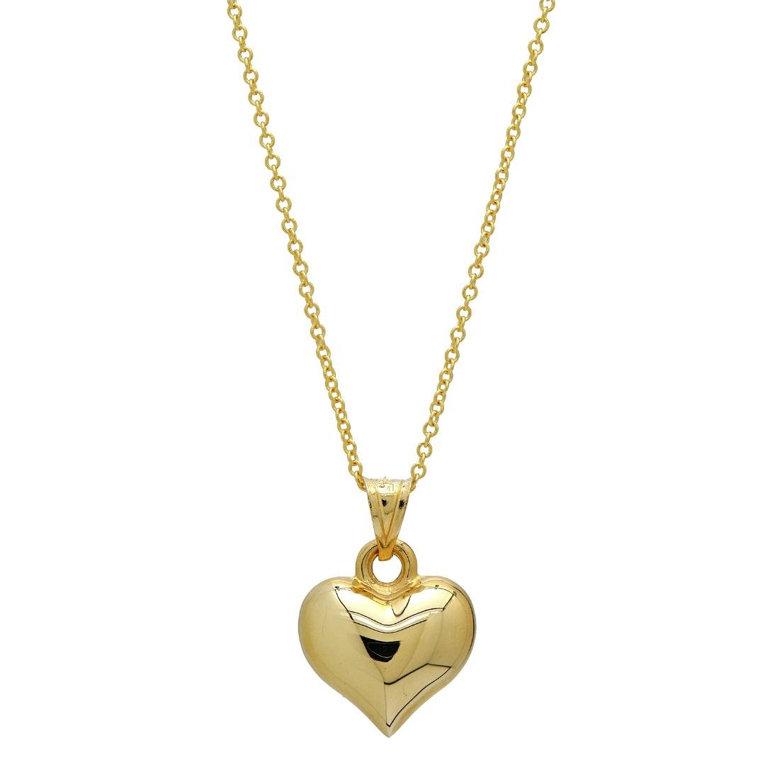 14K Yellow Gold Puffed Heart Necklace Elegant Timeless
