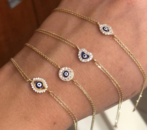 Evil deals Eye Bracelet / 14K Solid Gold Evil Eye Bracelet / Protection Bracelet / Dainty Layering Evil Eye / Fine Jewelry