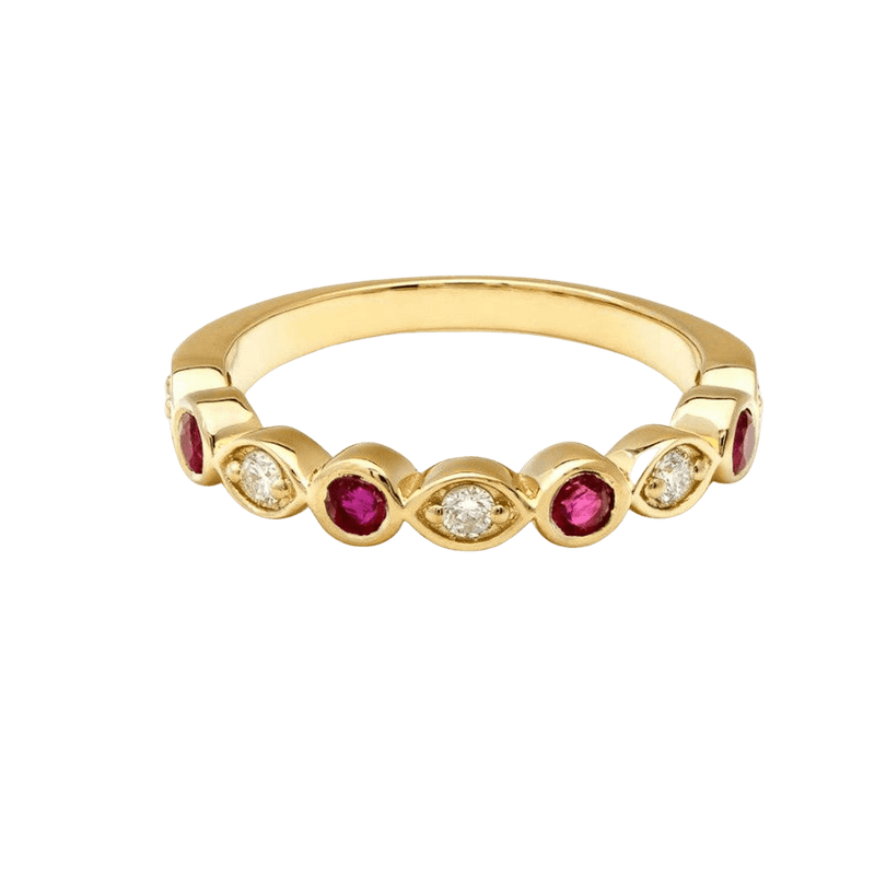 14K Solid Yellow Gold Ruby and Diamond Ring