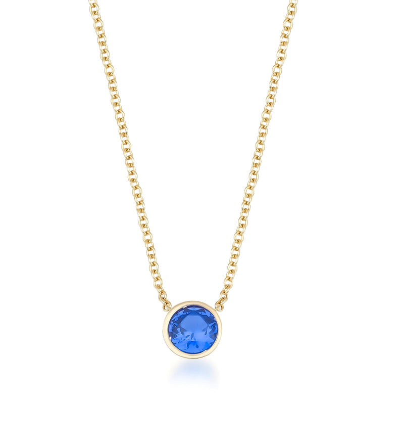 14K Solid Yellow Gold Sapphire Necklace, 0.30 Carat Bezel Set Sapphire Necklace, Dainty Solitaire Sapphire Necklace