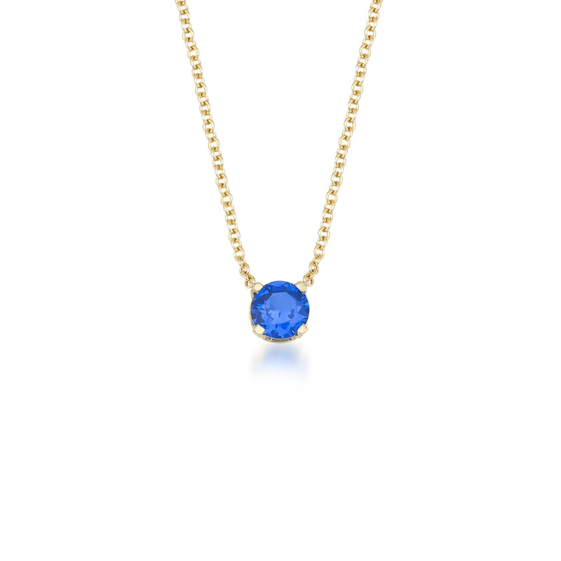 14K Solid Yellow Gold Sapphire Solitaire Necklace, 6mm Prong Setting Sapphire Necklace