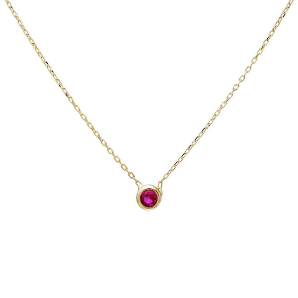 14K Solid Yellow Gold Solitaire Ruby Necklace