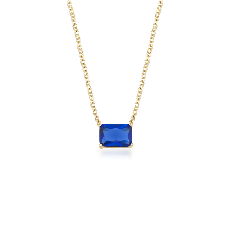 14K Solid Yellow Gold Solitaire Sapphire Necklace, 7x5mm Emerald Cut Sapphire Solitaire Necklace