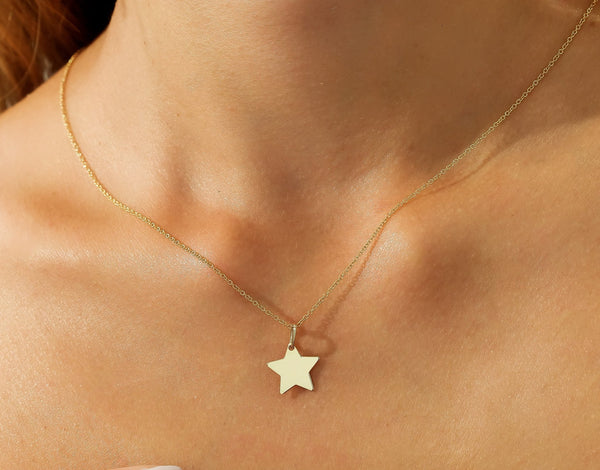 14K Solid Yellow Gold Star Necklace