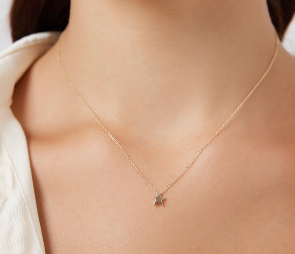 14K Solid Yellow Gold Star Necklace, Dainty Star Necklace, Minimalist Star Necklace, Gold Star Necklace