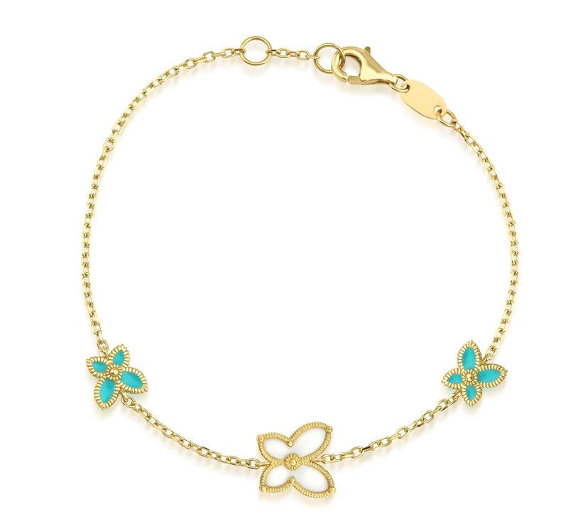14K Solid Yellow Gold Turquoise Butterfly Bracelet