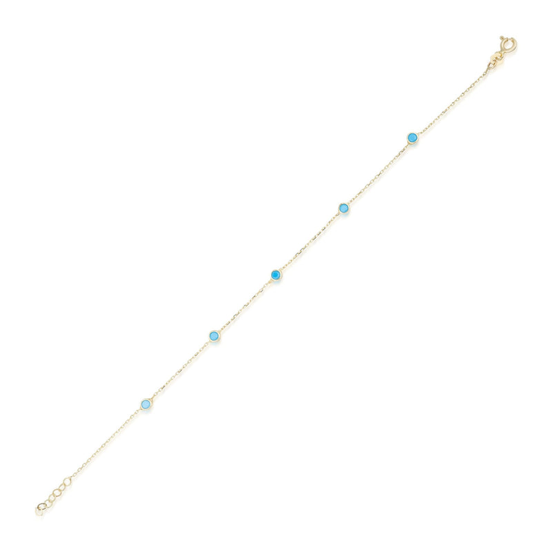14K Solid Yellow Gold Turquoise Station Bracelet, Beaded Turquoise Bracelet