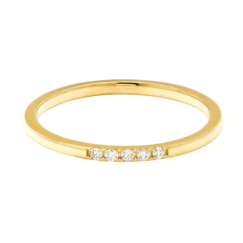 14K gold half eternity wedding band featuring five round natural diamonds for a minimalist elegant look.