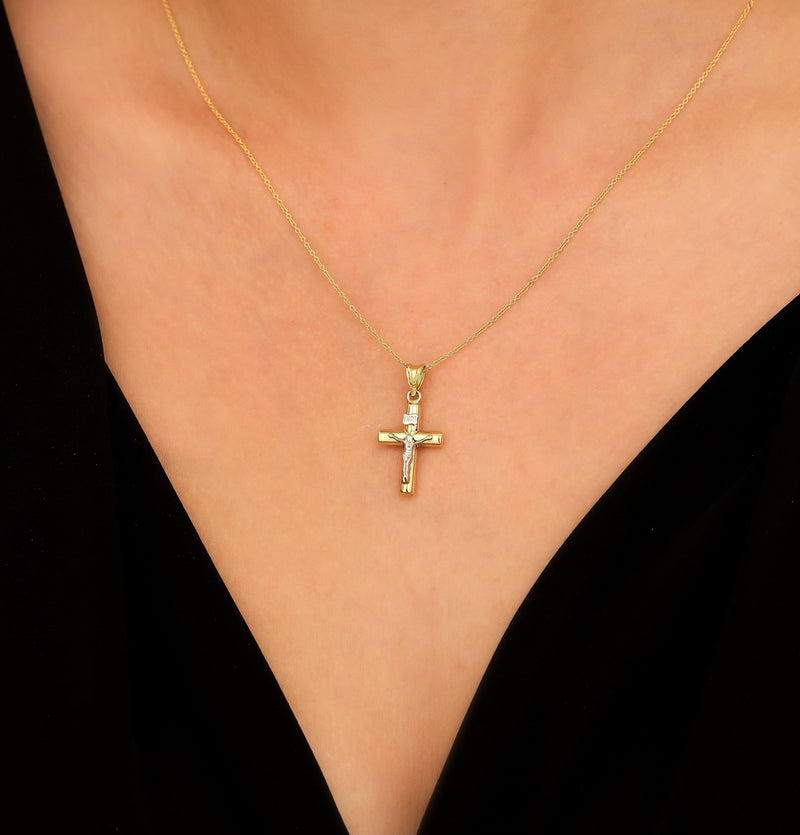 18K Gold Crucifix Pendant Necklace, Two Tone Crucifix, Yellow Gold and  White Gold Cross, Two Tone Cross Pendant - Etsy | Gold cross pendant, White  gold cross pendant, Gold crucifix