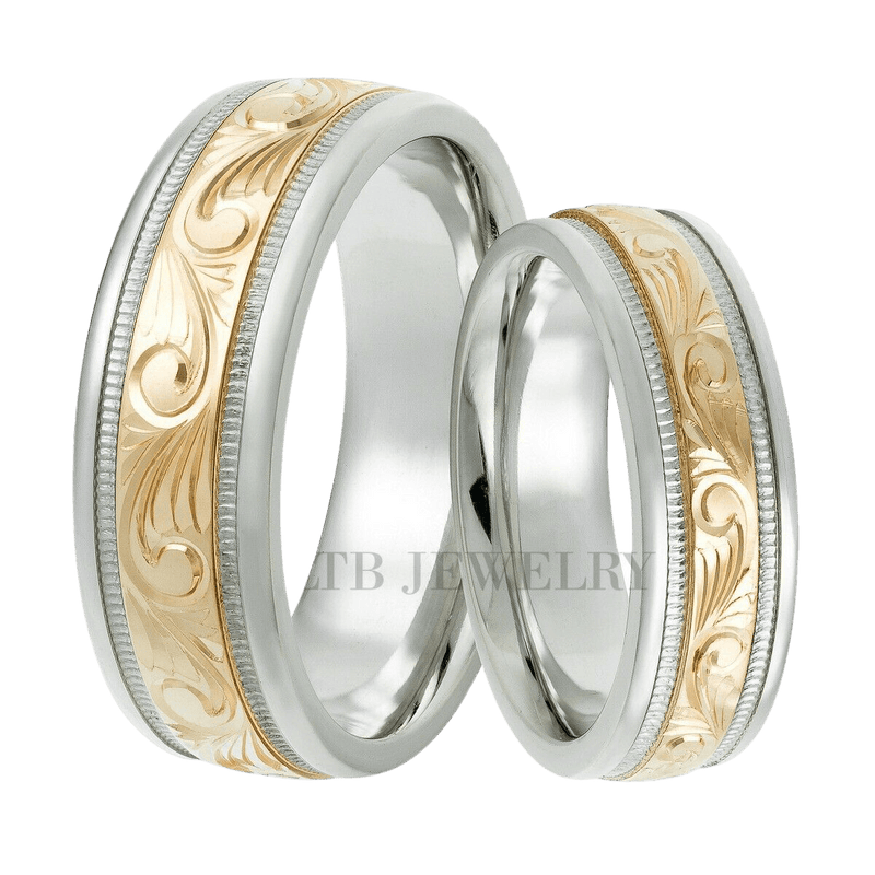 His and Hers Hand Engraved Wedding Bands Set LTB JEWELRY