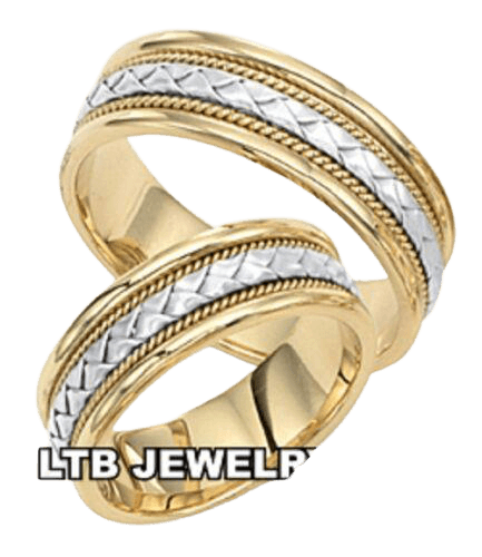 14K Two Tone Gold Handmade His and Hers Wedding Rings