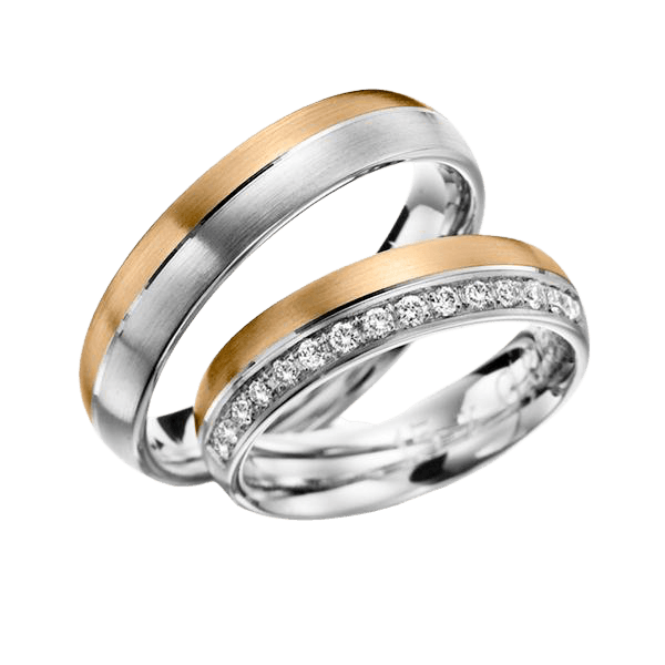 14K Two Tone Gold His and Hers Diamond Wedding Bands
