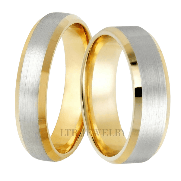 14K Two Tone Gold His and Hers Wedding Bands