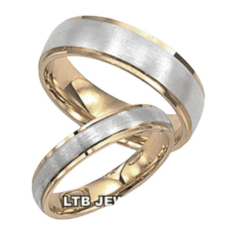 His and Hers Two Tone Gold Wedding Rings with Satin and Shiny Finish, Comfort Fitted, Available in Various Metals.